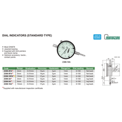 Insize Metric Flat Back Dial Indicator 10mm Range Series 2308-10FA - Twin Eagle Imports