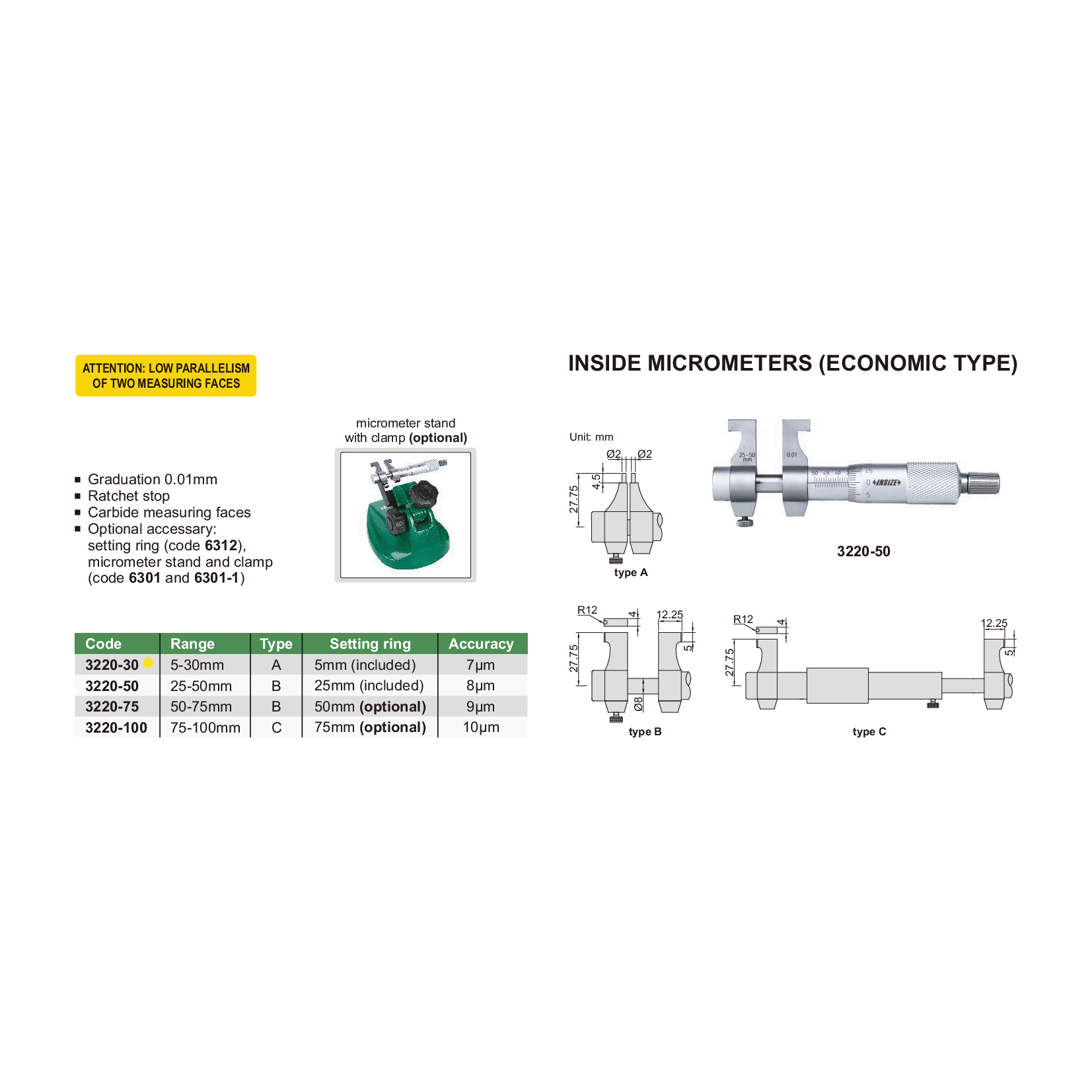 Insize Metric Inside Micrometer 5-30mm Range Series 3220-30 - Twin Eagle Imports