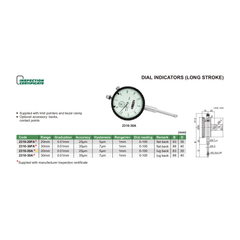 Insize Metric Long Stroke Dial Indicator 20mm Range Series 2310-20A - Twin Eagle Imports
