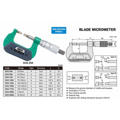 Insize Metric Outside Blade Micrometer 0-25mm Range Series 3232-25A - Twin Eagle Imports