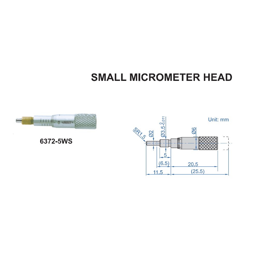Insize Micrometer Head 0-5mm Range Series 6372-5WS - Twin Eagle Imports