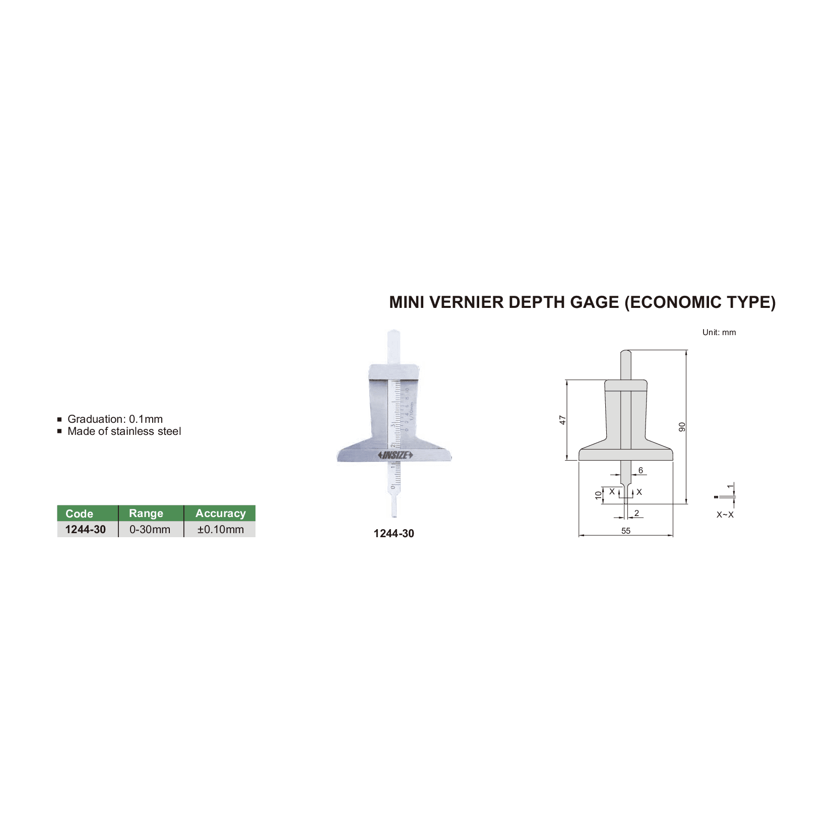 Insize Mini Vernier Depth Gauge 0-30mm Range Series 1244-30 - Twin Eagle Imports