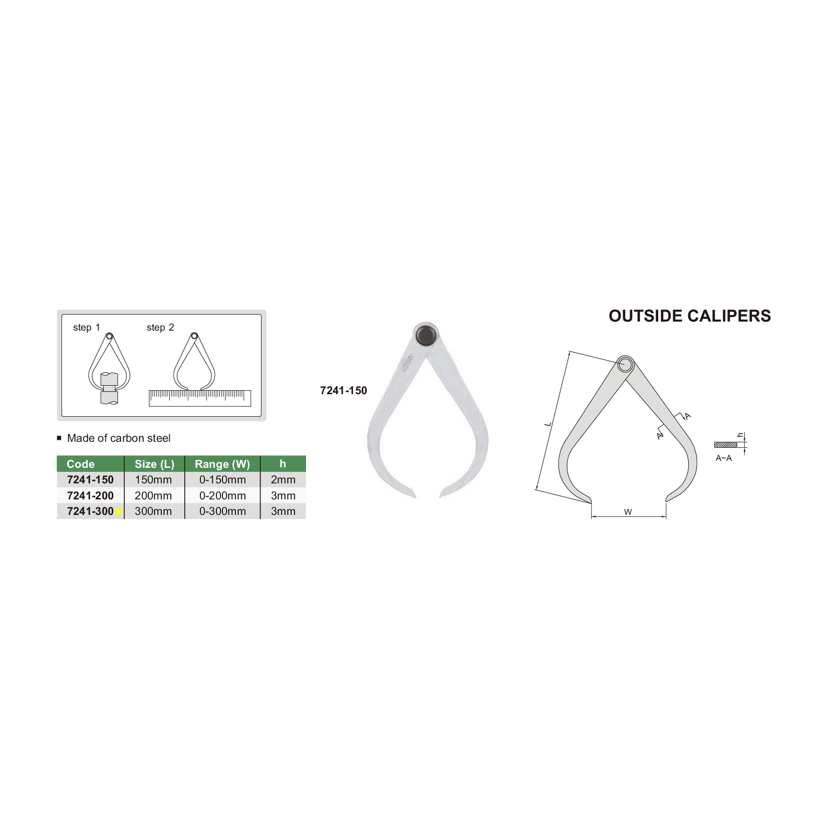 Insize Outside Caliper 0-300mm Range Series 7241-300 - Twin Eagle Imports