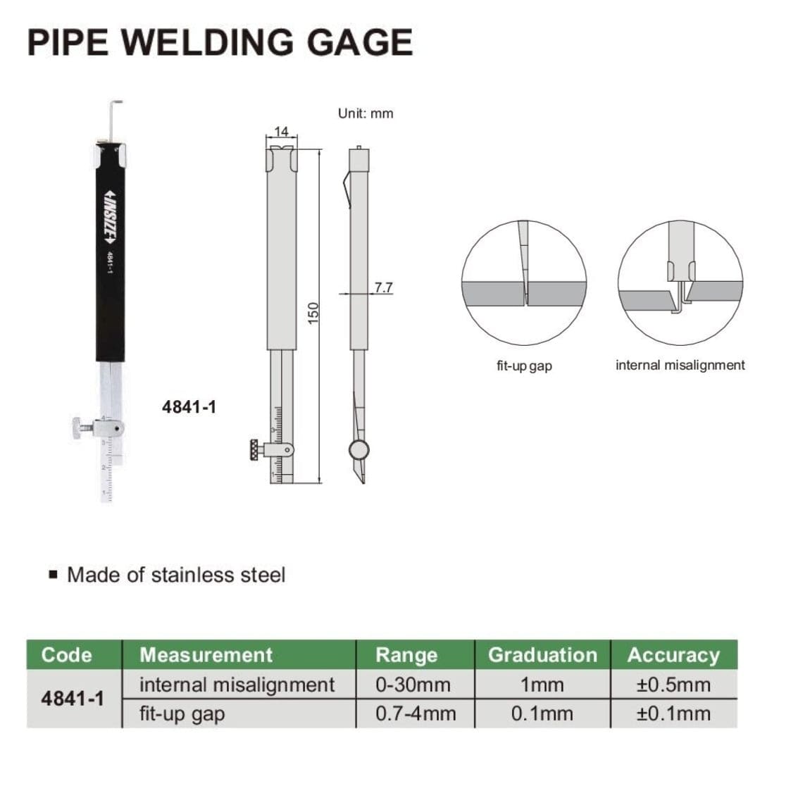 Insize Pipe Welding Gauge Range Series 4841-1 - Twin Eagle Imports
