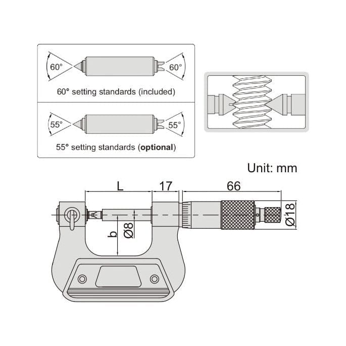 Insize Screw Thread Micrometer 75-100mm Range Series 3281-100A - Twin Eagle Imports