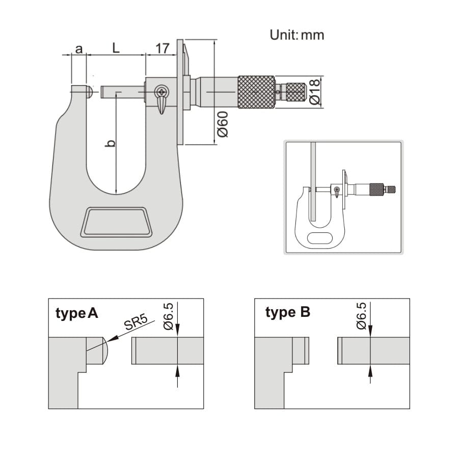 Insize Sheet Metal Micrometer 0-25mm Range Series 3263-25A - Twin Eagle Imports