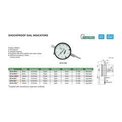 Insize Shockproof Dial Indicator 5mm Range Series 2314-5A - Twin Eagle Imports