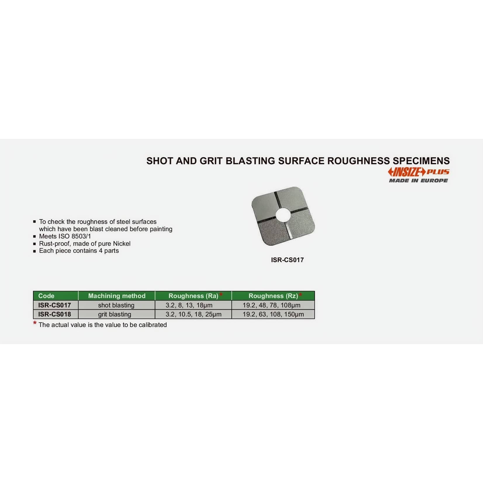 Insize Shot & Grit Blasting Surface Roughness Specimen Series ISR-CS018 - Twin Eagle Imports
