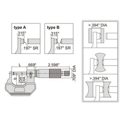 Insize Spherical Anvil Tube Micrometer 0-1" Type B Series 3260-1S - Twin Eagle Imports