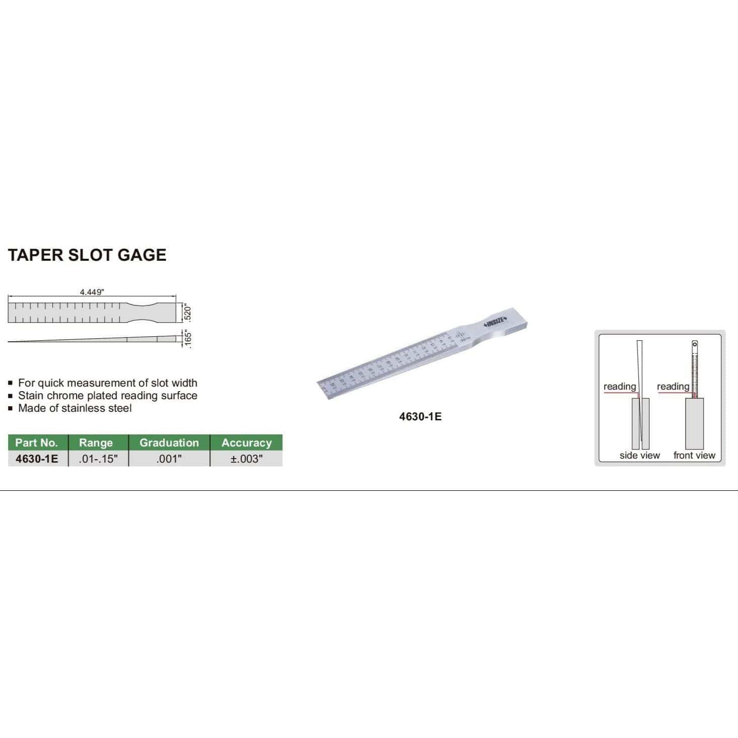 Insize Taper Slot Gauge 0.01-0.15" Range Series 4630-1E - Twin Eagle Imports