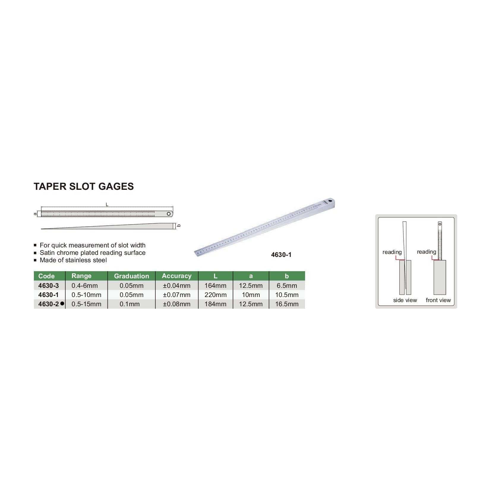 Insize Taper Slot Gauge 0.5-15mm Range Series 4630-2 - Twin Eagle Imports
