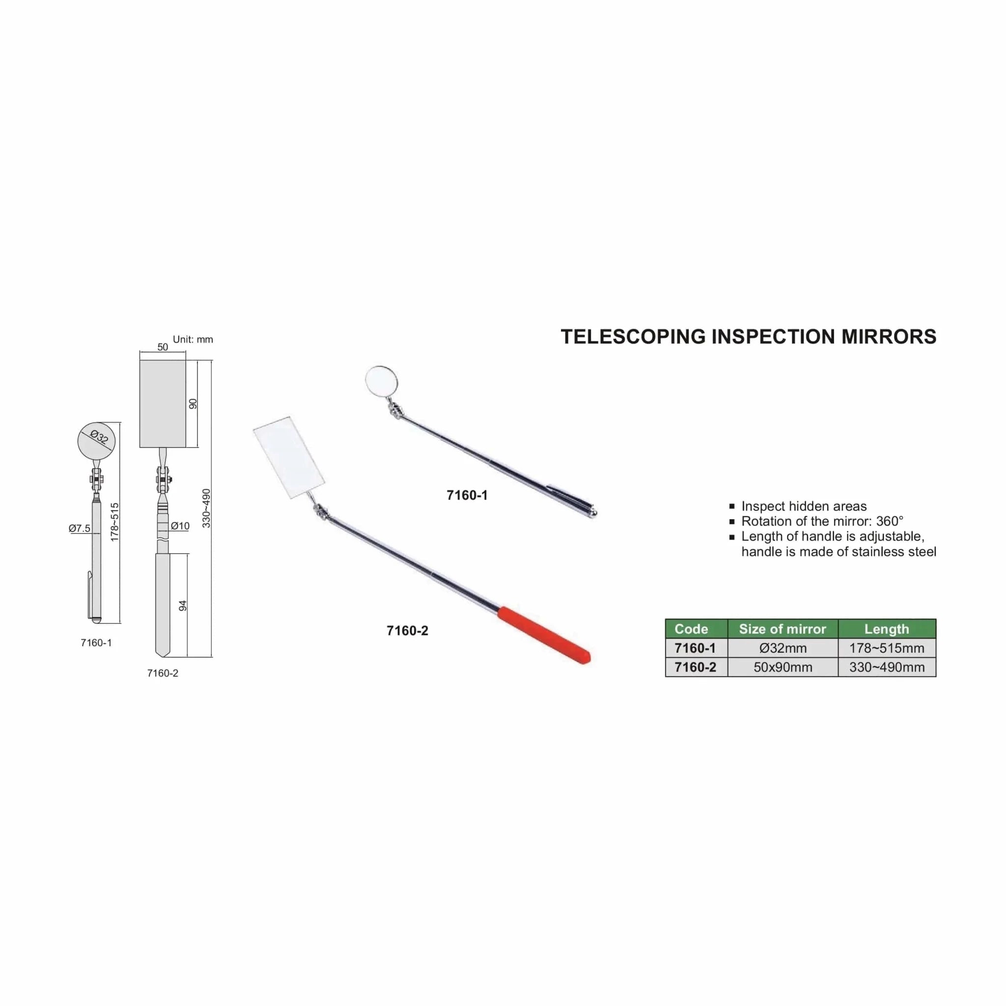 Insize Telescoping Inspection Mirror Ø32mm Series 7160-1 - Twin Eagle Imports