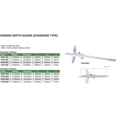 Insize Vernier Depth Gauge 0-300mm Range Series 1240-300 - Twin Eagle Imports