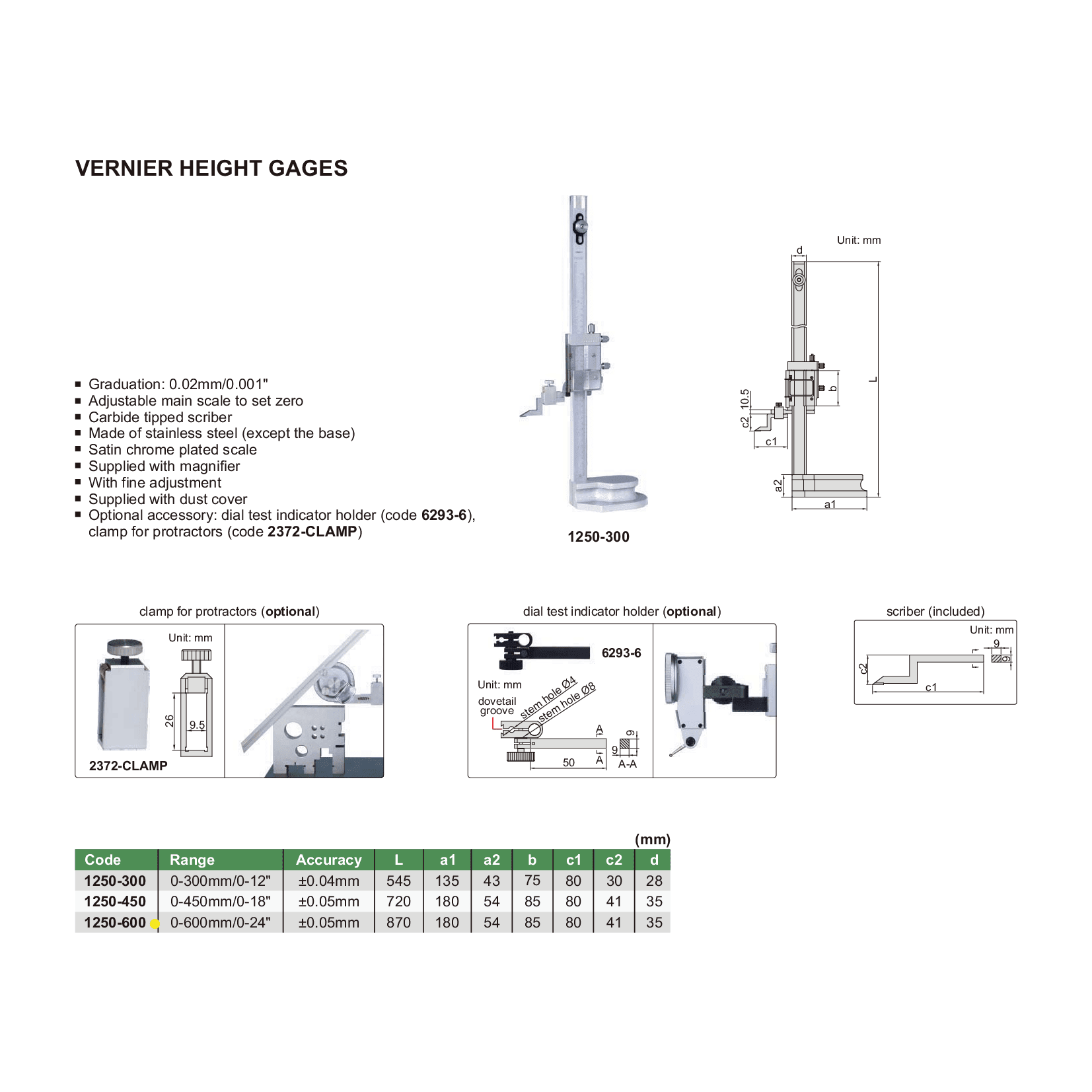 Insize Vernier Height Gauge 0-600mm / 0-24" Range Series 1250-600 - Twin Eagle Imports