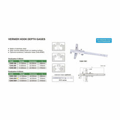 Insize Vernier Hook Depth Gauge 0-200mm Range Series 1248-2001 - Twin Eagle Imports