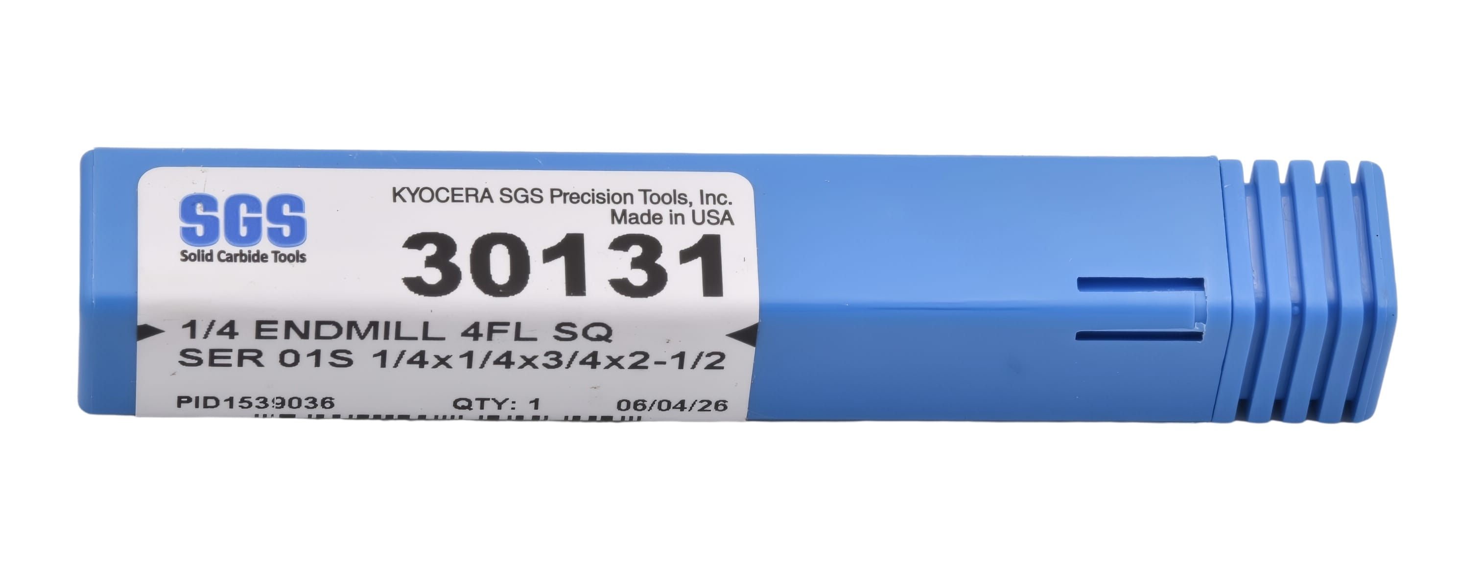 KYOCERA ASIA PACIFIC PTE LTD ENDMILL Kyocera SGS - 1/4" 4 Flute Uncoated Carbide End Mill Short Series