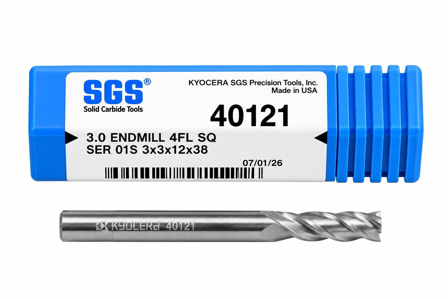 Kyocera SGS 40121 3mm 4 Flute Bright Uncoated Long Carbide Square End Mill - Twin Eagle Imports