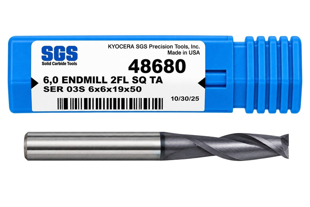 Kyocera SGS 48680 6mm 2 Flute Ti-NAMITE-A AlTiN Coated Long Carbide Square End Mill - Twin Eagle Imports