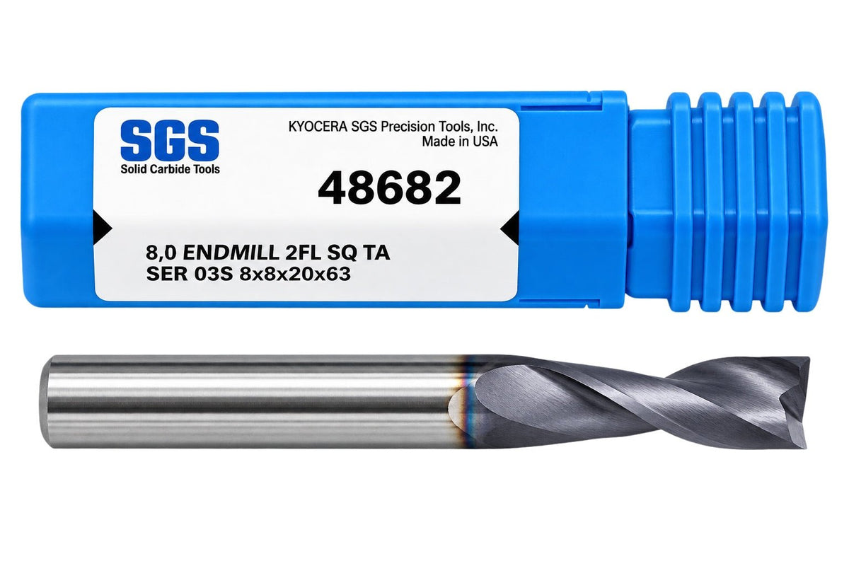 Kyocera SGS 48682 8mm 2 Flute Ti-NAMITE-A AlTiN Coated Carbide Square End Mill - Twin Eagle Imports