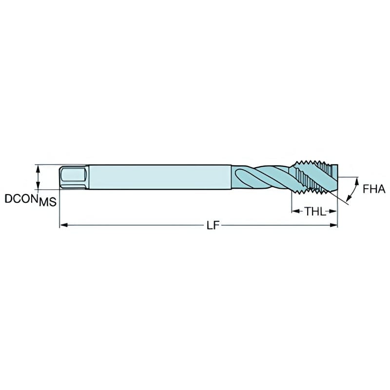 Sandvik HSS-PM Blue Spiral Flute PVD FeN coated Tap 7/16" UNC, DIN 2184-1 Long Body - Twin Eagle Imports