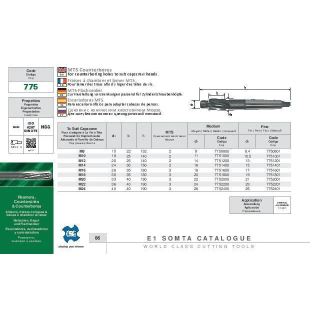 SOMTA Cutting Tools Somta Series 775 – 20MM HSS MT3 COUNTERBORE