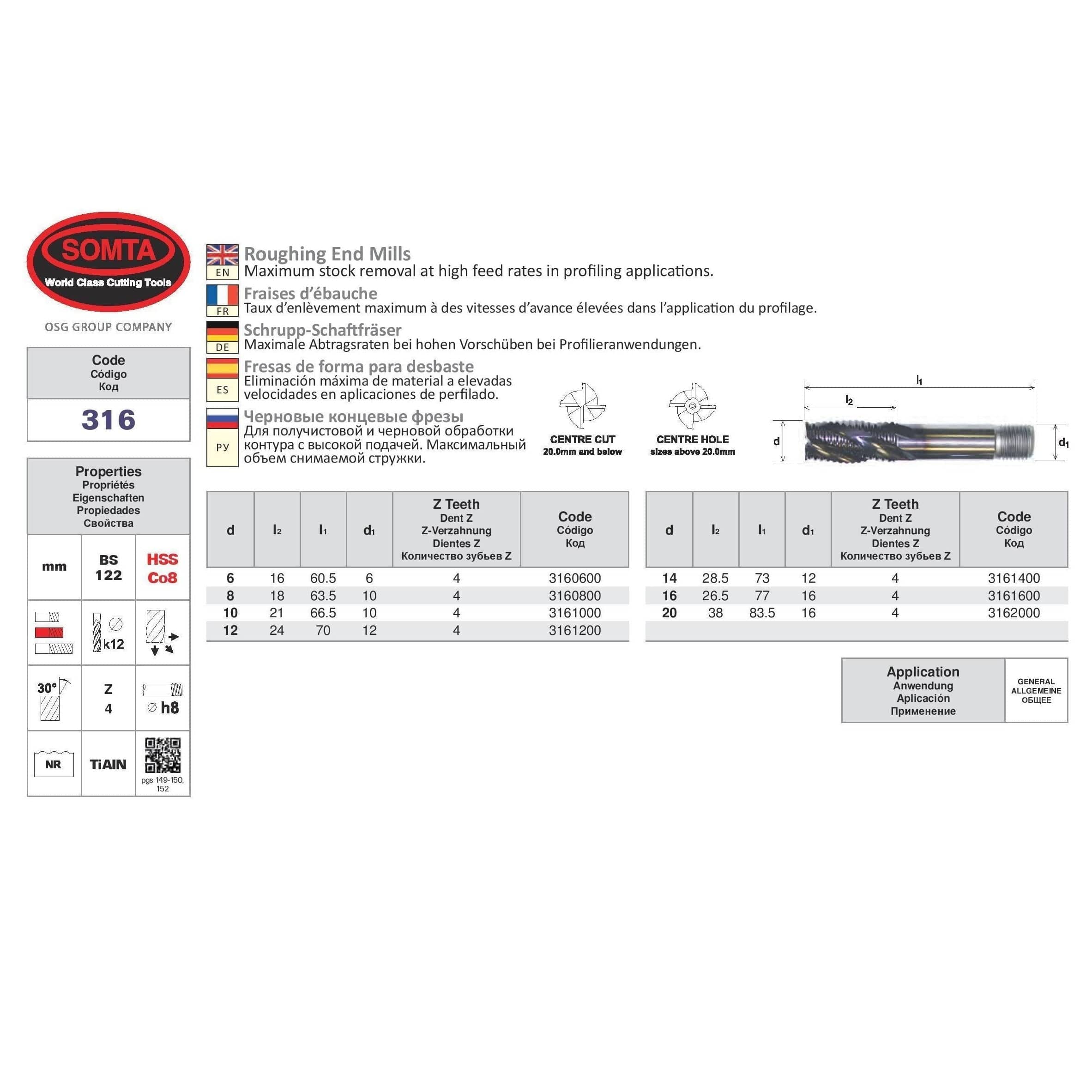 SOMTA Manufacturing Somta Multi Flute 10mm HSS-Co8 Multi-Purpose Roughing End Mill