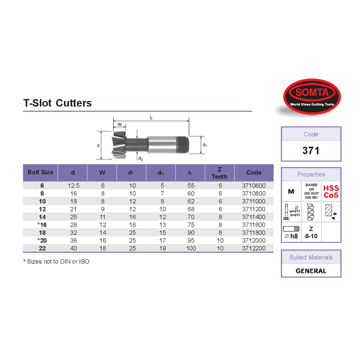 SOMTA MILLING CUTTERS Somta Series 371 – 14MM HSS-Co T-Slot Cutter