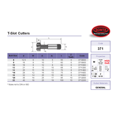 SOMTA MILLING CUTTERS Somta Series 371 – 6MM HSS-Co T-Slot Cutter