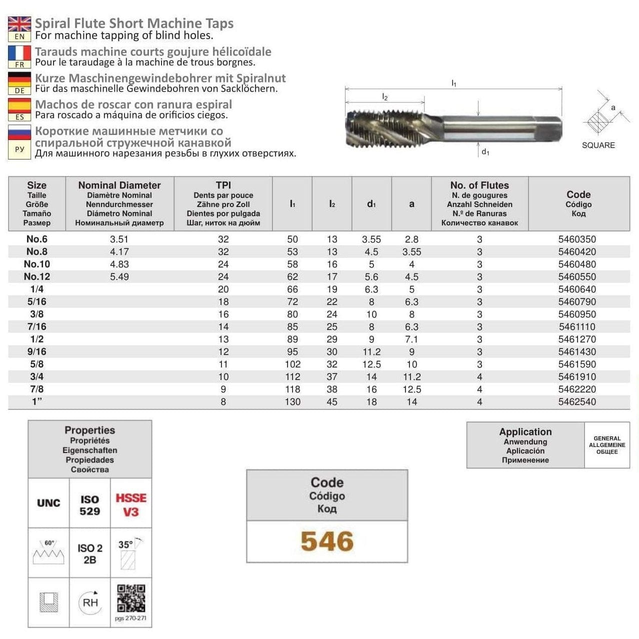Somta Series 546 - HSS Spiral Flute Tap UNC 3/4" (Standard) - Twin Eagle Imports