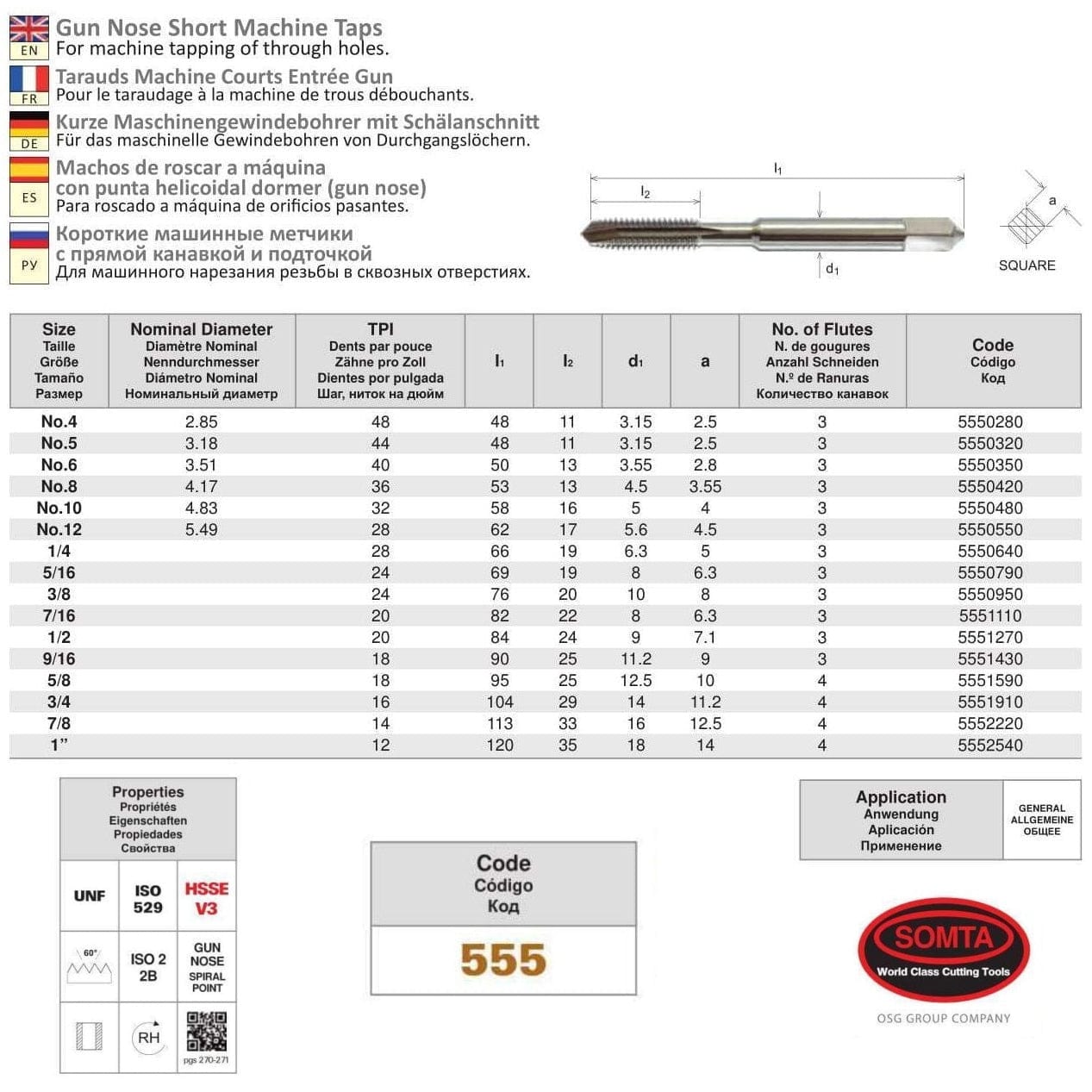 Somta Series 555 - HSSE-V Gun Nose Tap UNF 1/2" (Standard) - Twin Eagle Imports
