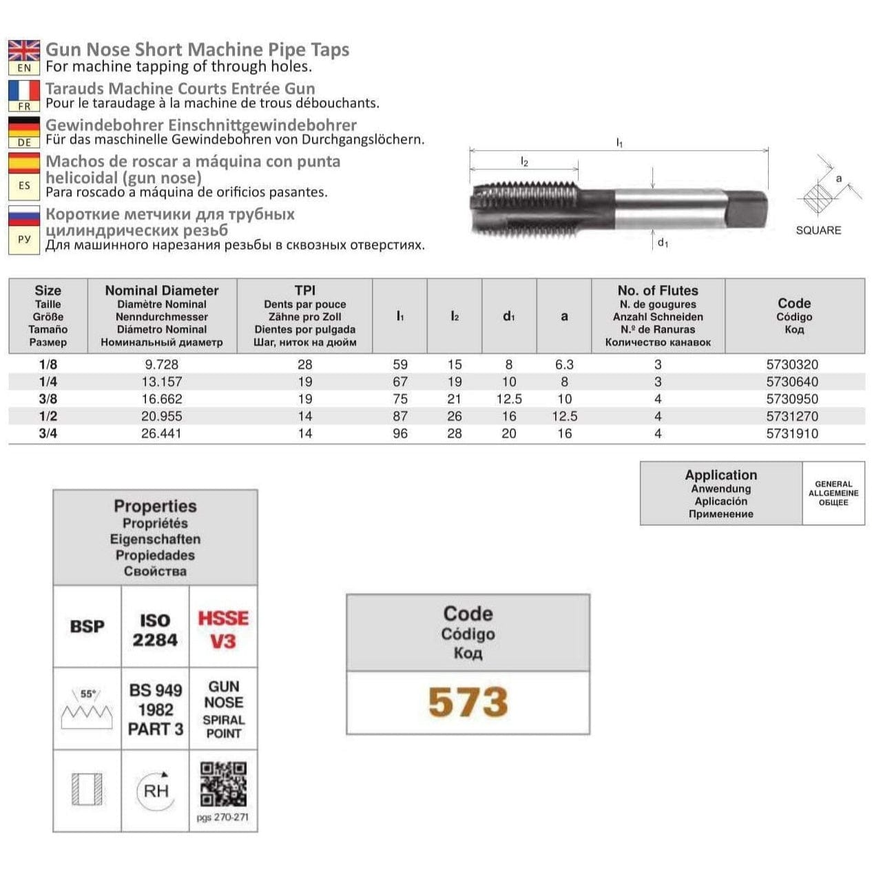 Somta Series 573 - HSS Gun Nose Tap BSP-G 1/4" (Standard) - Twin Eagle Imports