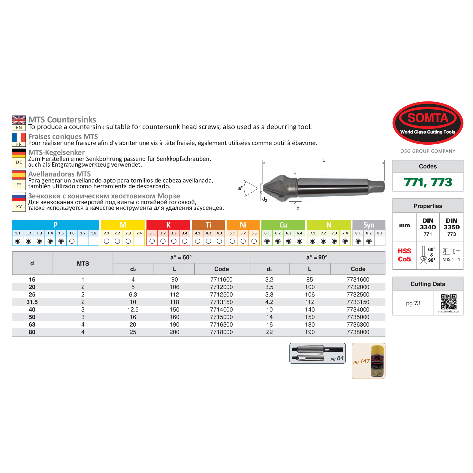Somta Series 773 – 63 X 90° HSS MT4 Countersink Cutter - Twin Eagle Imports