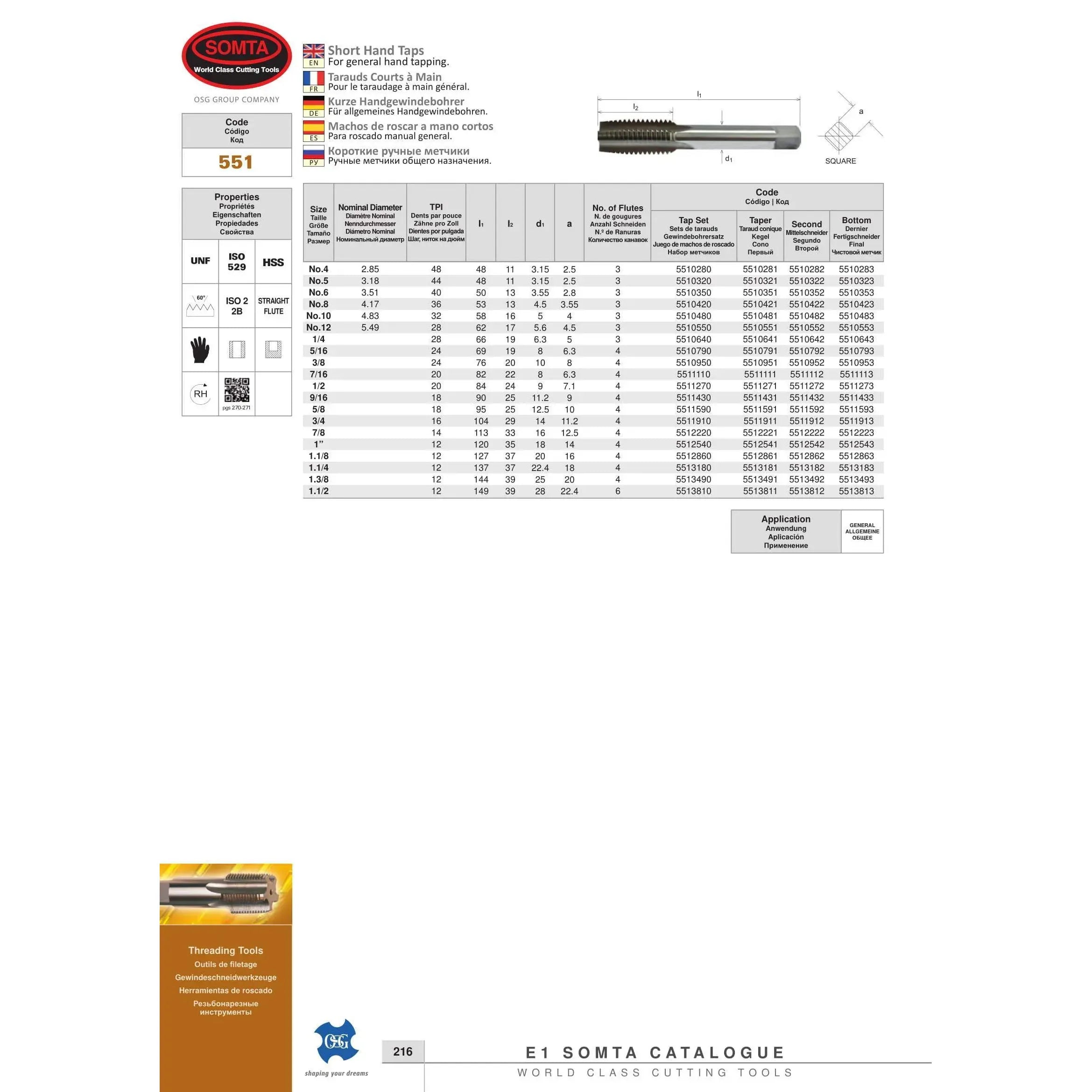 SOMTA Taps & Dies Somta Series 551 - Hss Unf Tap 1-1/8" Bottom