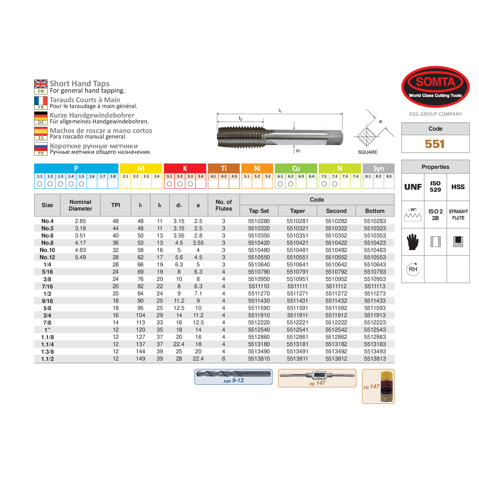 SOMTA Taps & Dies Somta Series 551 - Hss Unf Tap 1" Bottom