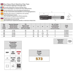 SOMTA Taps & Dies Somta Series 573 - HSS Gun Nose Tap BSP-G 1/4" (Standard)