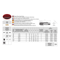 SOMTA Taps & Dies Somta Series 581 - HSS Straight Flute Parallel Pipe Bottom (Finishing) Tap NPS 1" x 11.5 TPI