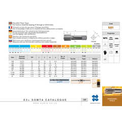 SOMTA TAPS Somta Series 581 – 1/2" HSS NPS Parallel Pipe Tap Bottom