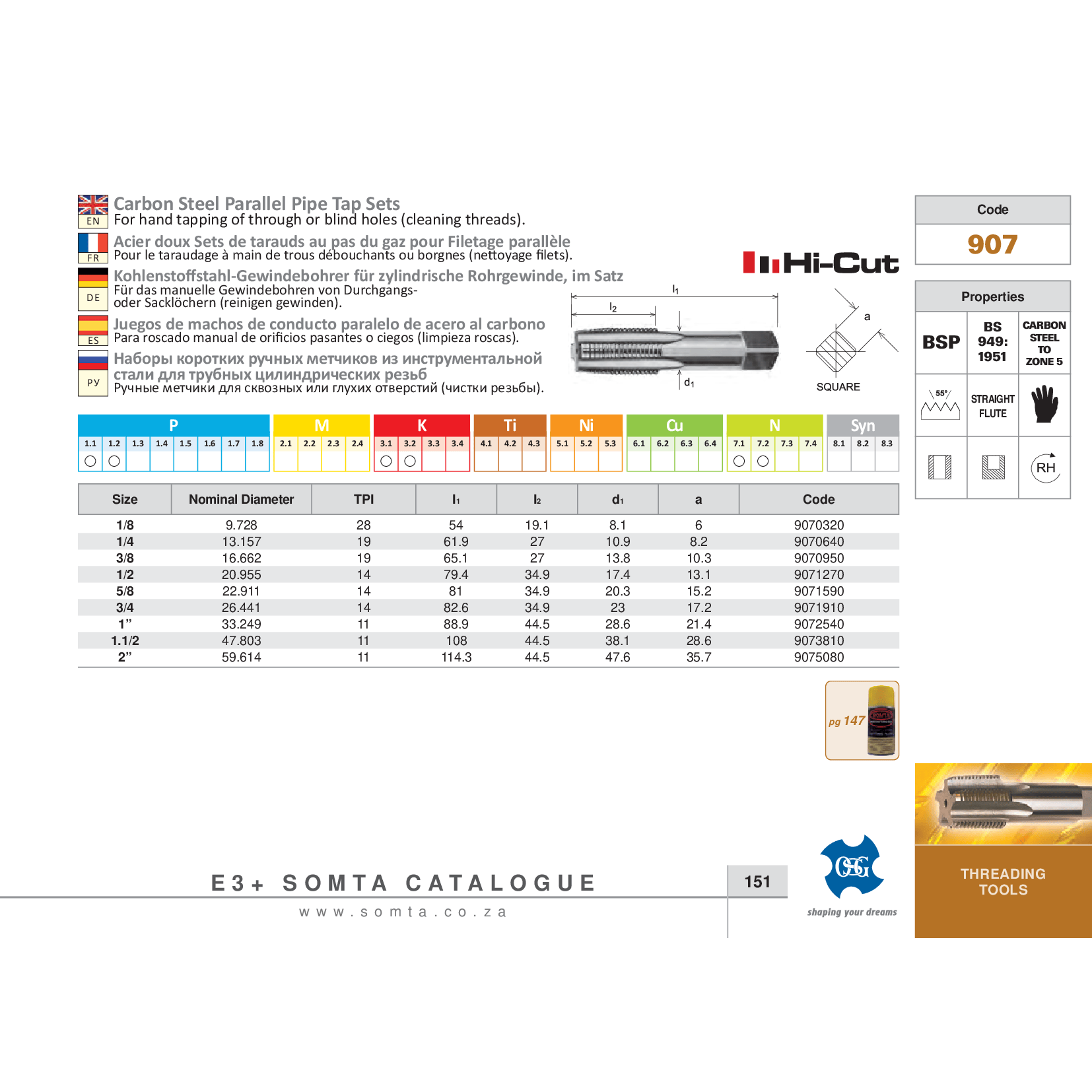SOMTA TAPS Somta Series 907 – 1" Carbon Steel BSPF Tap Bottom (Parallel Form)