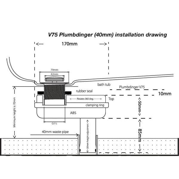 Tacron Industries Drain Waste V75-DF Plumbdinger - Space Saving Bath Waste Solutions for Slab-On-Ground Installations