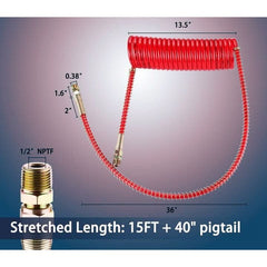 TEI Air Hose PA12 Type B 15 FT Long Tail Air Brake Suzi Coil