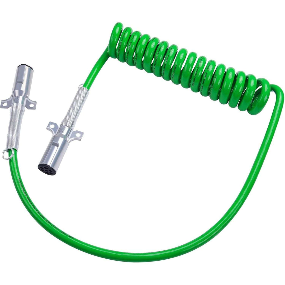 TEI Truck Electrical 7 Way Trailer 15 FT Green ABS Long Tail Spiral Electrical Power cord