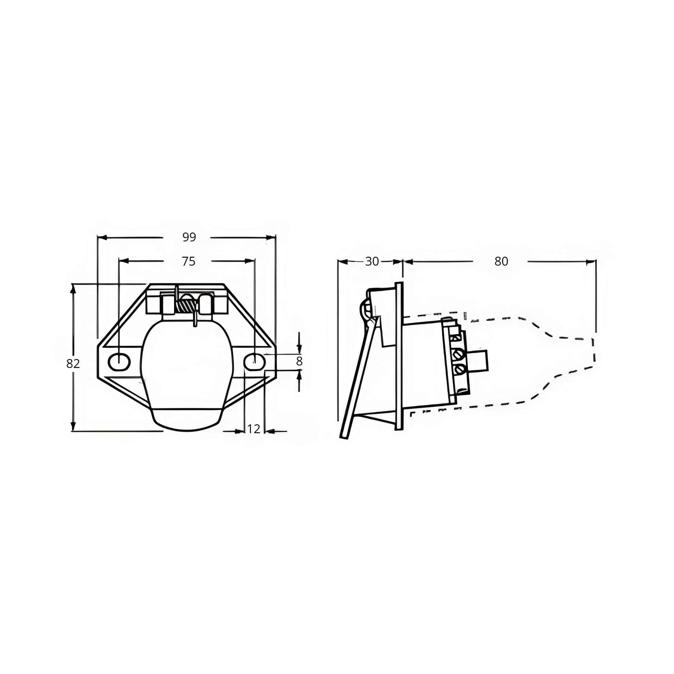 TEI Truck Electrical Heavy-Duty 7-Pin Round Trailer Socket Die-Cast Zinc Protective Boot & Locking Tab