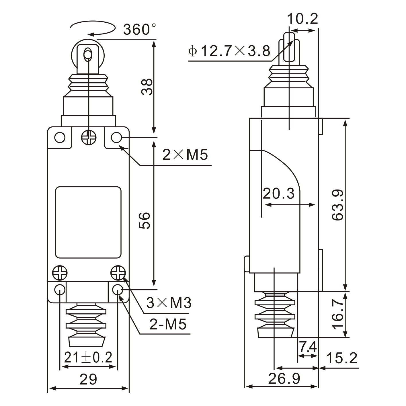 Tianyi Switch ME-8112 Cross Roller Plunger Momentary Limit Switch