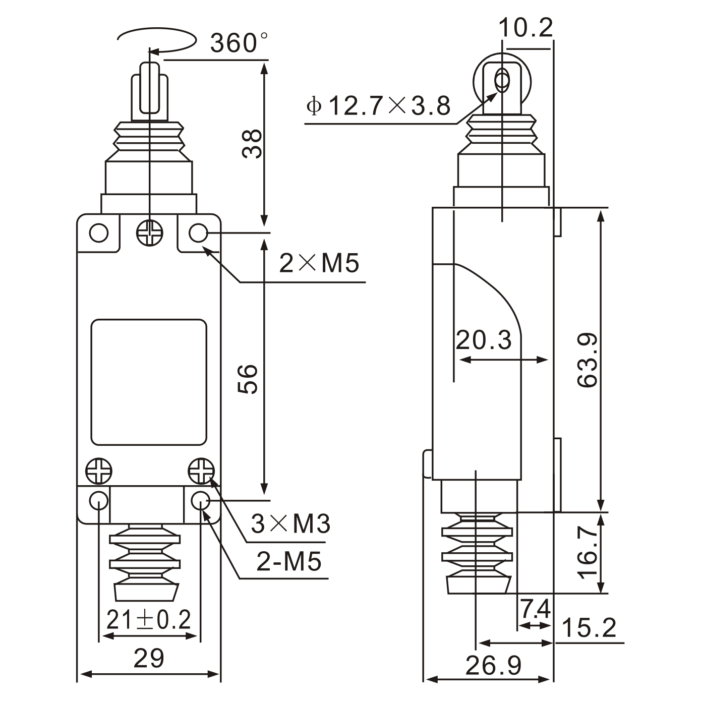 Tianyi Switch ME-8122 Cross Roller Plunger Momentary Limit Switch