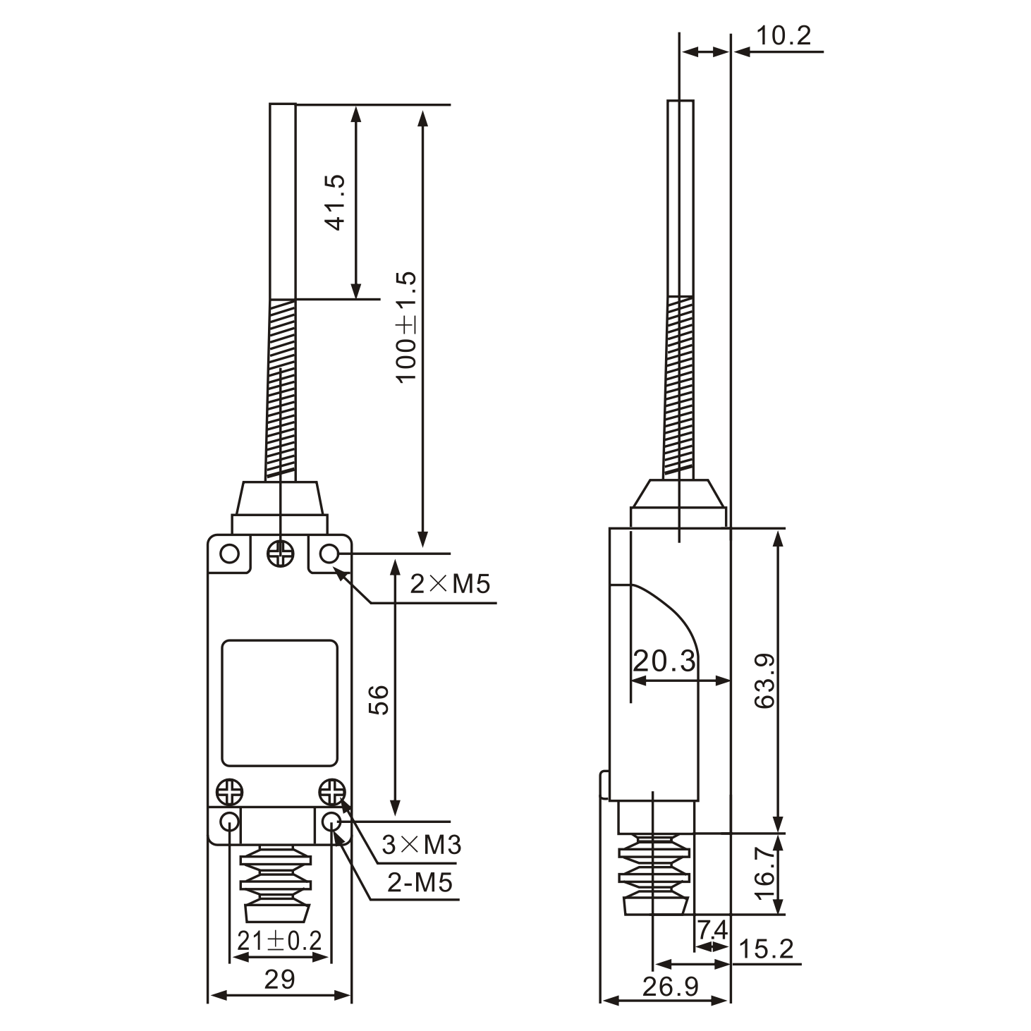 Tianyi Switch ME-8168 Double Circuit, Flexible Spring Arm Limit Switch