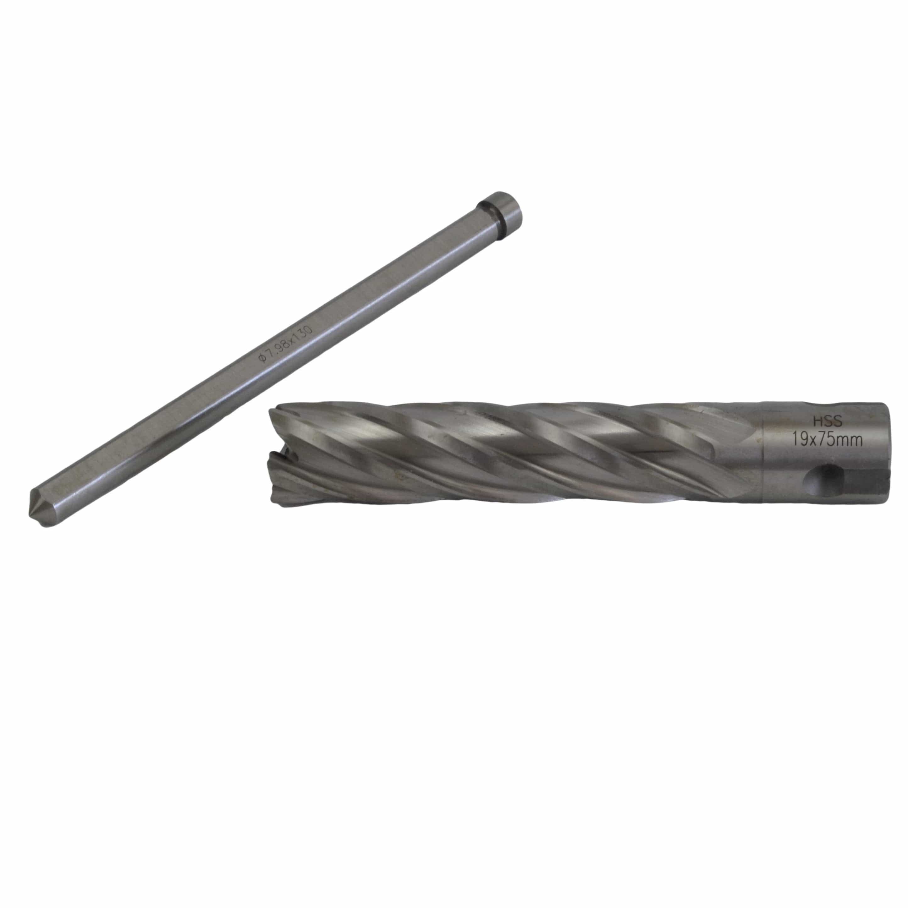 Twin Eagle Imports Annular Cutter 19 x 75mm D.O.C HSS Weldon Shank Annular Cutter with Pilot Pin