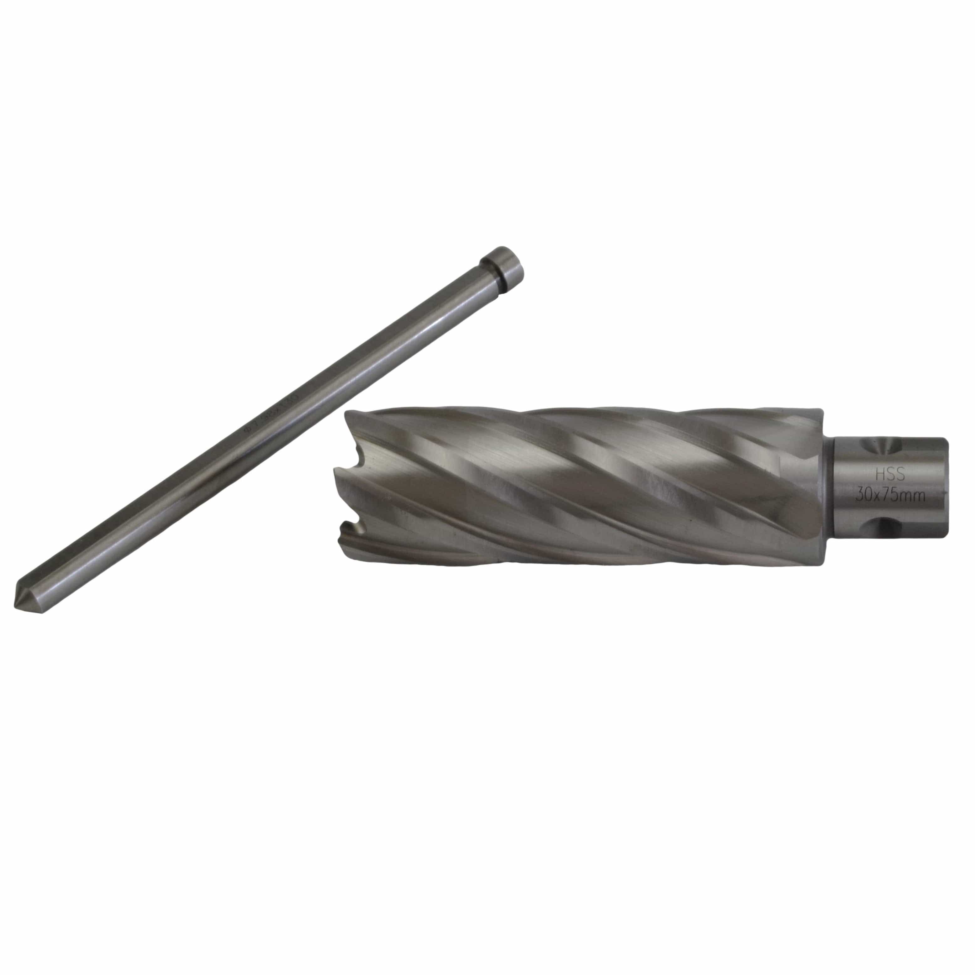 Twin Eagle Imports Annular Cutter 30 x 75mm D.O.C HSS Weldon Shank Annular Cutter with Pilot Pin