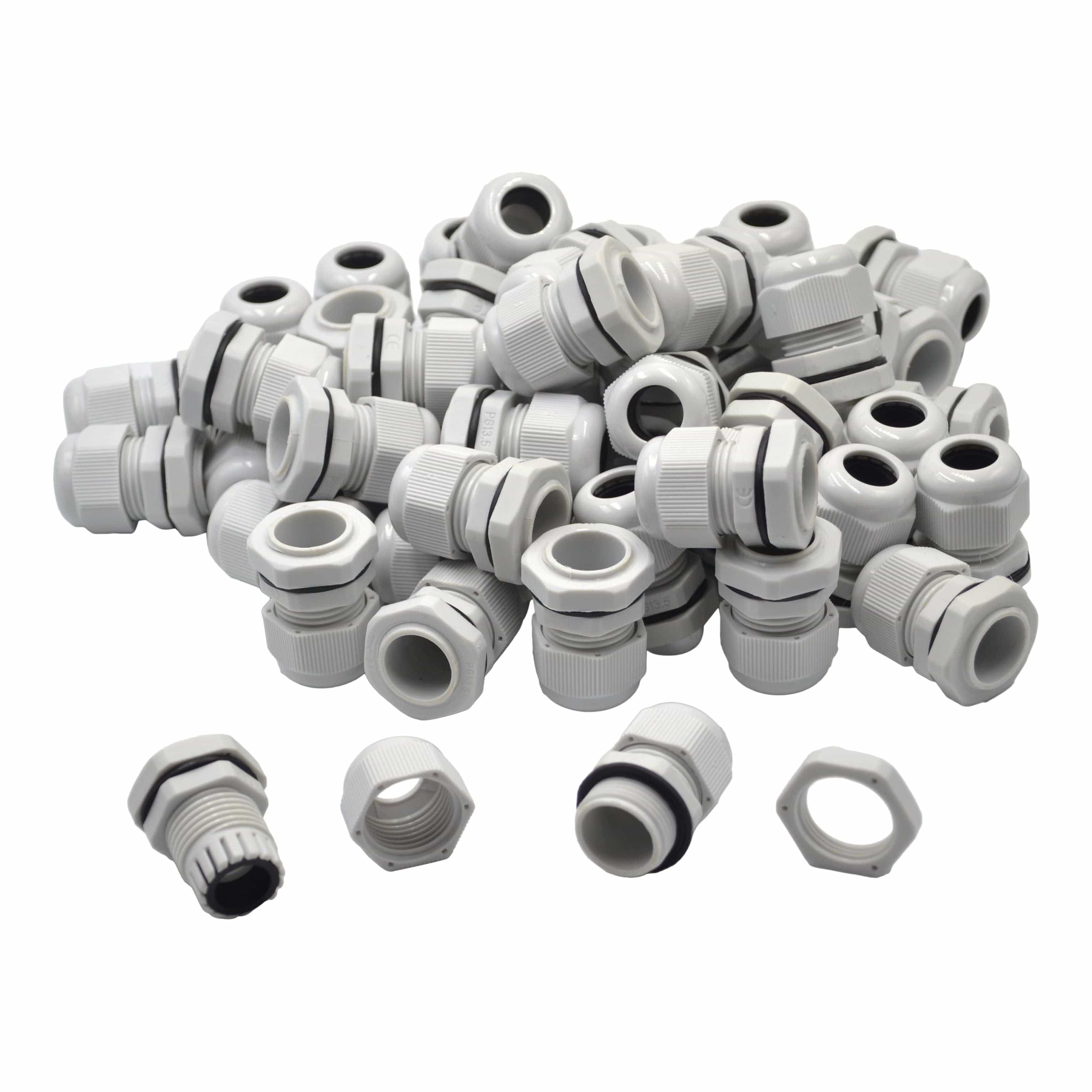 Twin Eagle Imports Cable Gland 50 Pack IP68 PG13.5 White Nylon Cable Gland 6-12mm Cable Range
