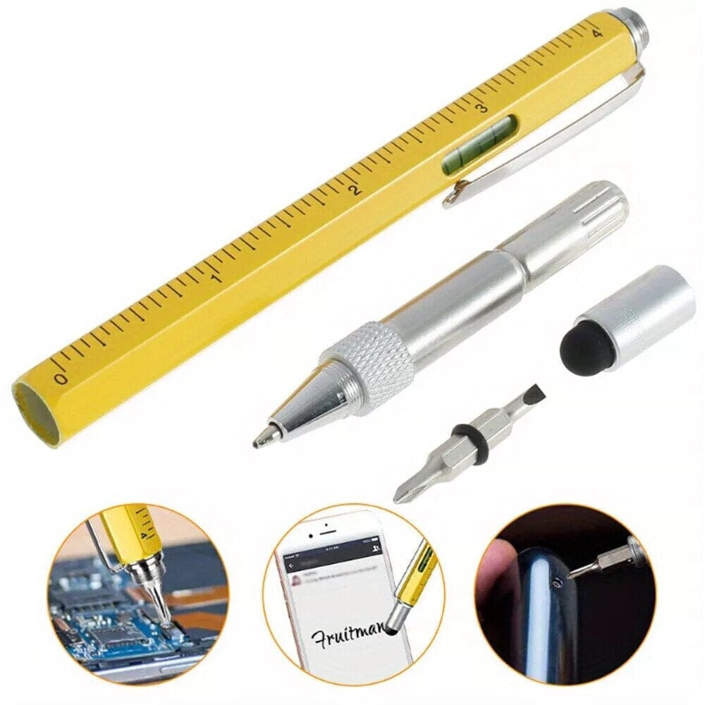 Twin Eagle Imports Marking Full Metal Body 6-in-1 Multi-Function Tool Yellow Engineers Pen