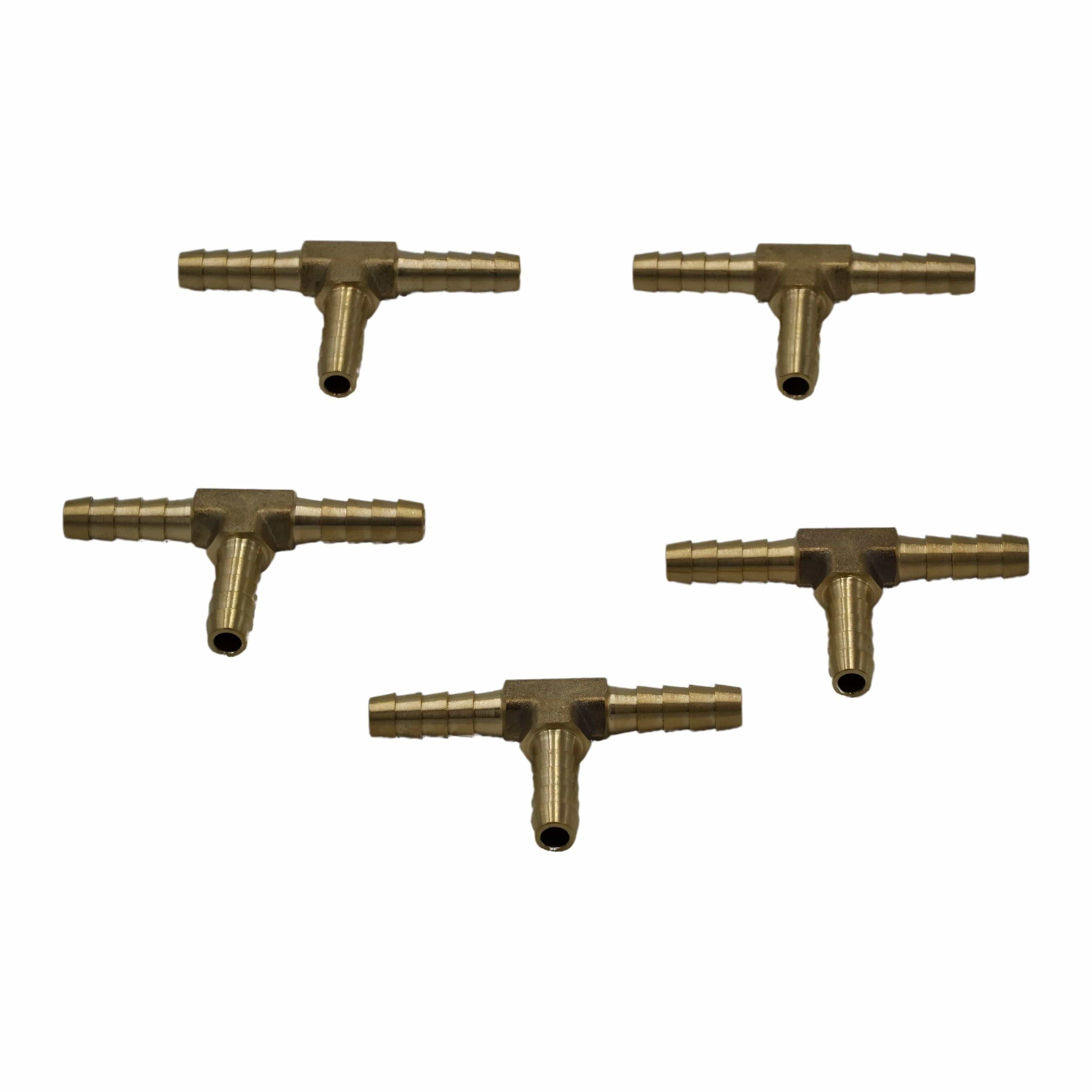 Twin Eagles Brass Connector 5pc 3/16" Three Way Brass Hose Barb Tee H6 Grab Kit